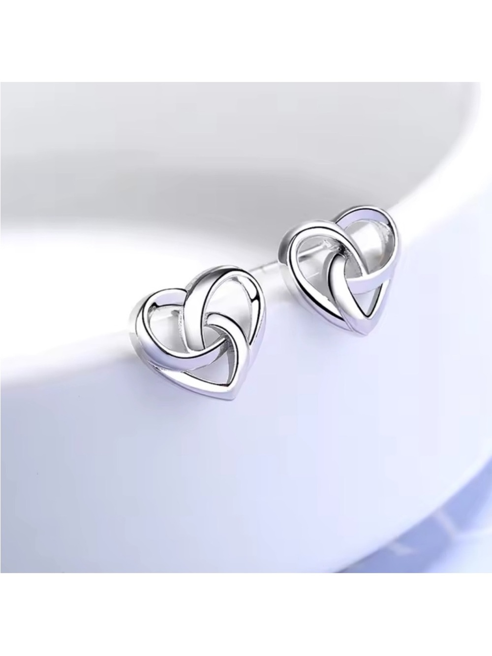 Elegant Silver Heart Knot Earrings